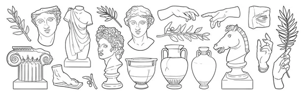 Conjunto de esculturas antiguas griegas. Vector ilustraciones dibujadas a mano de estatuas clásicas antiguas en estilo moderno. Vector De Stock