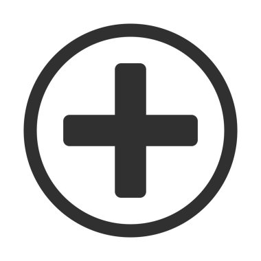 Tıbbi işaret, daire çiz, düğme, gri. Yardım, sağlık, hastane ve tıbbın sembolü. Vektör illüstrasyonu beyaz arkaplanda izole edildi.