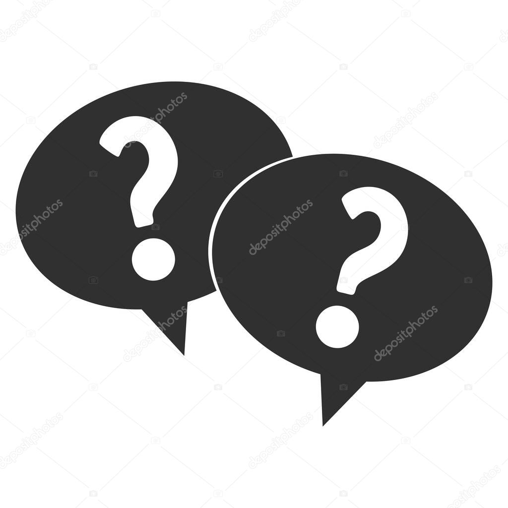 two speech bubbles on a white background with question marks inside. The symbol of a question, misunderstanding, task and answer. Vector illustration