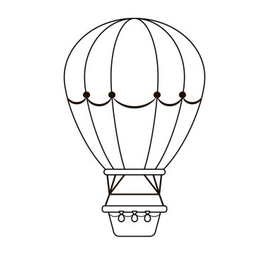 Sıcak hava balonu düz tasarımı, satır satır, beyaz arka planda izole edilmiş. Vektör illüstrasyonu.