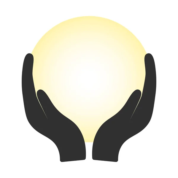 Handen Houden Lege Cirkel Met Gele Gradiënt Pictogram Logo Vector — Stockvector