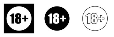 Yetişkin web sitesi sadece vektör simgesi. Arka planda izole edilmiş bir çemberin içinde 18 + sembolüyle çember çiz. Web siteniz için 18 artı simge sayfa sembolü 18 artı simge logosu, uygulama, ui. 18 artı simge vektör illüstrasyonu, EPS10.