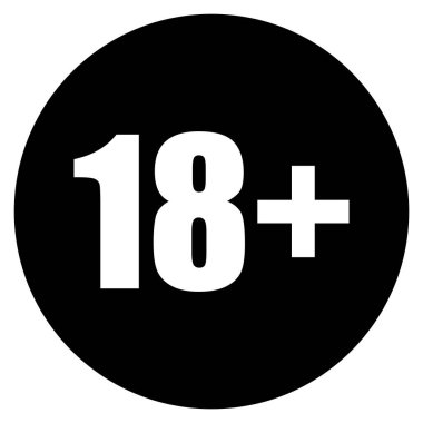 Siyah çemberdeki 18 artı simge beyaz arkaplanda izole edilmiş. Web siteniz için 18 artı simge sayfa sembolü 18 artı simge logosu, uygulama, ui. 18 artı simge vektör illüstrasyonu, EPS10. 