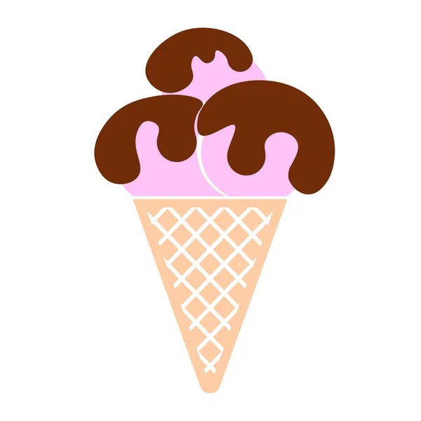 Мороженое Вафельном Конусе Тремя Шоколадными Шариками Иконного Цвета Векторная Иллюстрация — стоковый вектор
