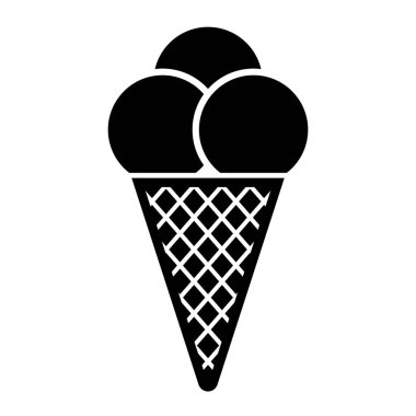 Ice cream in a waffle cone with three balls vector icon in black and white color isolated on white background