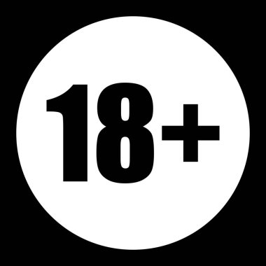 Arkaplanda izole edilmiş modaya uygun düz stil simgesi 18 artı web sitesi tasarımı 18 artı simge logosu, uygulama UI için simge sembolü. 18 + simge vektörü illüstrasyonu, EPS10.