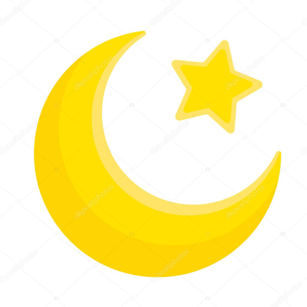 Star and crescent vector illustration. Childrens sleepy illustration. Symbol of night, sleep, and falling asleep. Ramadan related flat style icon. Vector illustration