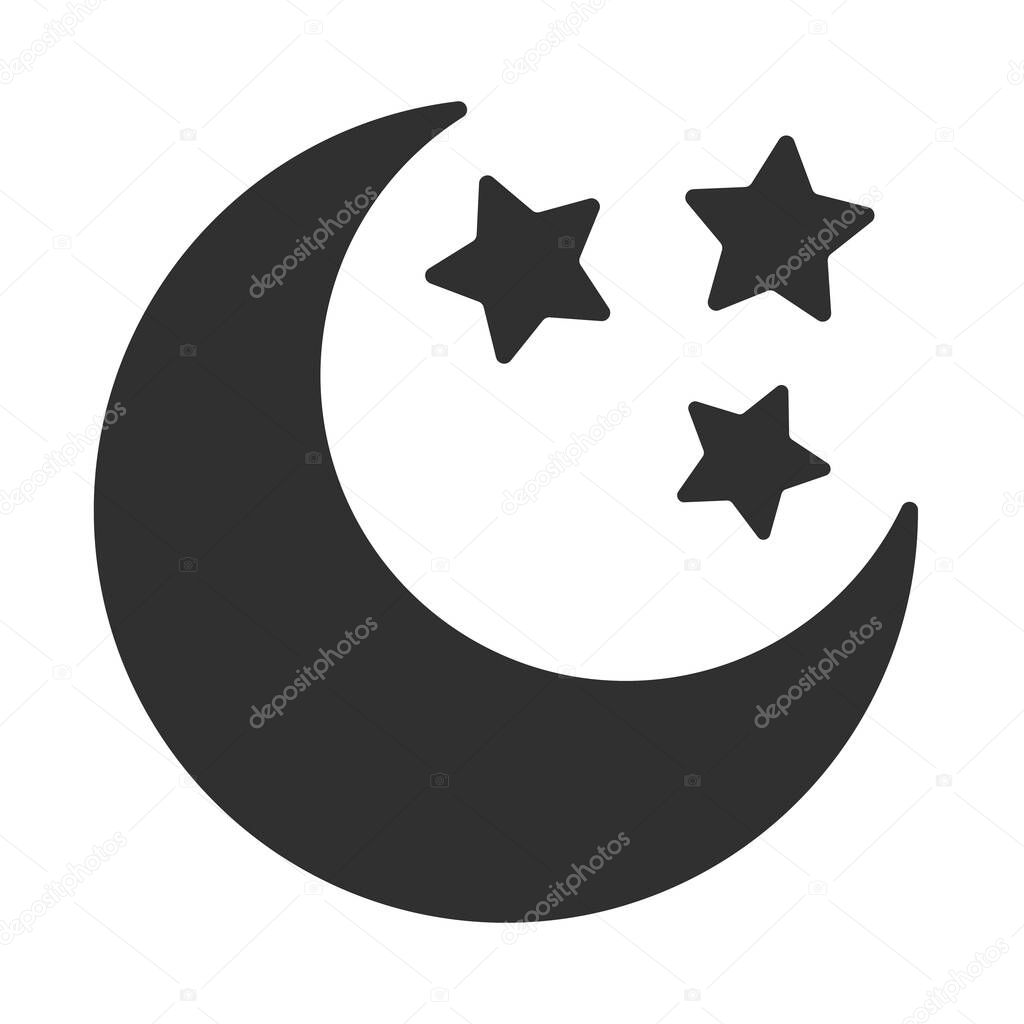 Moon and stars black, gray color close-up icon. Abstract moon. The symbol of dreams and night. moon and stars isolated on white. Vector icon 