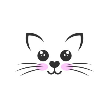 Kedi kafası çizimi, kedi ağızlığı, kulak ve bıyık çizimi. Taslak kedi başı grafik simgesi.