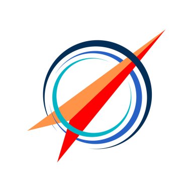 Pusula ok logosu örnekleme tasarımı. Vektör çizimi. Uygulamalar ve web sitesi için navigasyonel pusula çizgisi simgesi. Havacılık Eğitimi