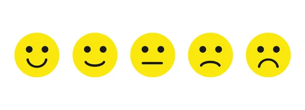 白色背景下的矢量情感反馈量表 中立和快乐的情绪设置 有趣的卡通片Emoji图标 — 图库矢量图片#