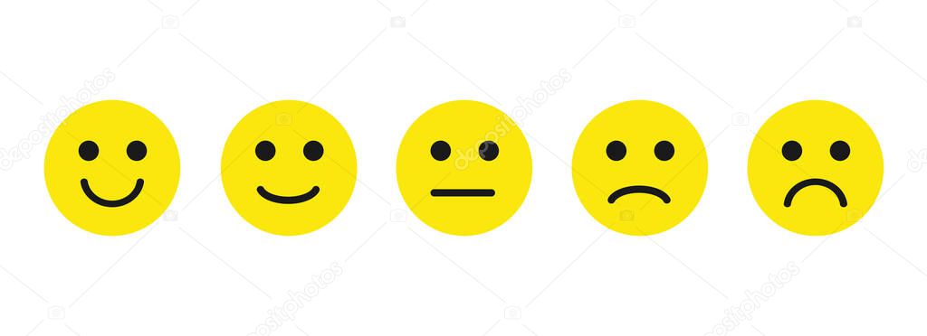 Vector emotion feedback scale on white background. Angry, sad, neutral and happy emoticon set. funny cartoon Emoji icon. illustration