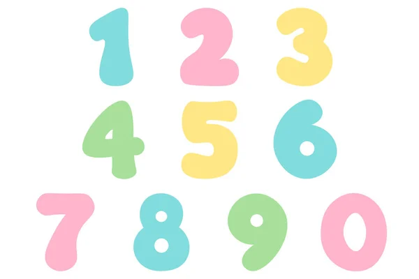 孩子们的彩色卡通人物设置在白色背景上孤立的淡淡的颜色 一组1 9位数的婴儿图标 学校数学符号 矢量说明 — 图库矢量图片#