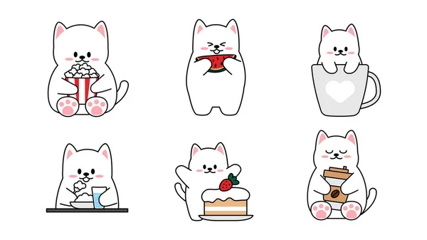 Collection de différents petits chats mignons sur un fond blanc. Kawaii ensemble de personnages animaux drôles de conception dans le style de dessin animé. Chat de compagnie. Stickers bébé. Illustration vectorielle. — Image vectorielle