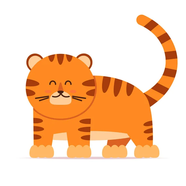 Lindo personaje de tigre en estilo plano. El símbolo del Año Nuevo Chino 2022. Para pancartas, guarderías, decoración de patrones. Vector ilustración dibujada a mano. — Archivo Imágenes Vectoriales