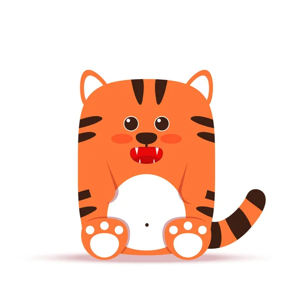 Leuke kleine oranje tijgerkat in een platte stijl. Het dier zit. Het symbool van het Chinese Nieuwjaar 2022. Voor banier, kinderkamer, decor. Vector hand getekend illustratie. — Stockvector