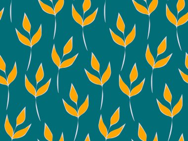 Çiçeklerin ve bitkilerin kusursuz yinelenen deseni. Süslü, güzel kır çiçekleri bahçesi. Tasarım için bitki yaprakları ve çiçek desenleri. Soyut minimalist modern duvar kağıdı. Vektör arkaplanı.