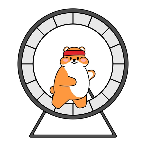 Leuke Getekende Hamster Kawaii Dier Rent Een Wiel Avatar Mascotte — Stockvector