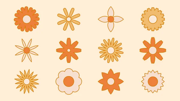 Collection Fleurs Simples Fleurs Dans Les Années 1970 Style Hippie — Image vectorielle