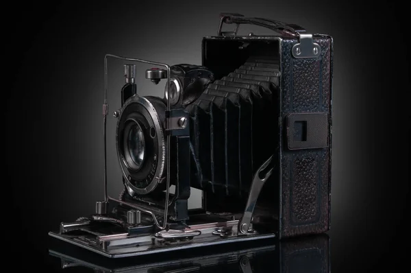 Retro Folded Analog Camera Black Background Reflection — Photo