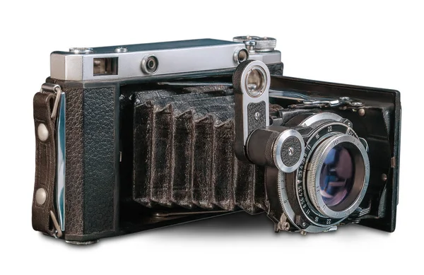 Vintage Gevouwen Analoge Camera Geïsoleerd Witte Achtergrond — Stockfoto