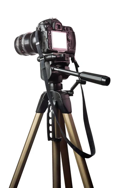 Moderne Dslr Camera Statief Geïsoleerd Witte Achtergrond — Stockfoto