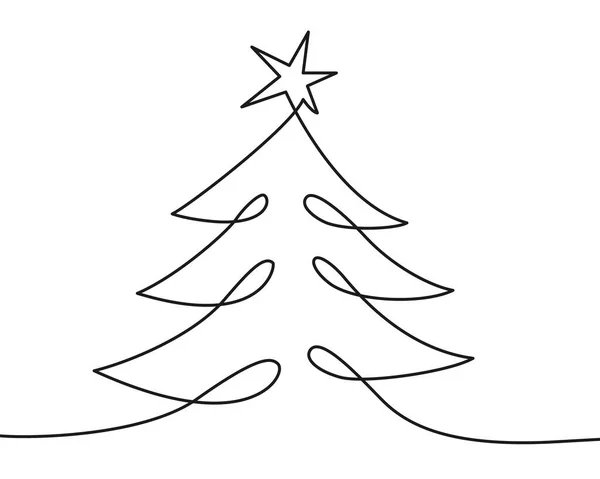 Συνεχής μία γραμμή σχέδιο χριστουγεννιάτικο δέντρο με αστέρι — Διανυσματικό Αρχείο