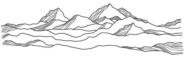 Βουνό διάνυσμα. Χιόνι τοπίο γραμμή εικονογράφηση — Διανυσματικό Αρχείο