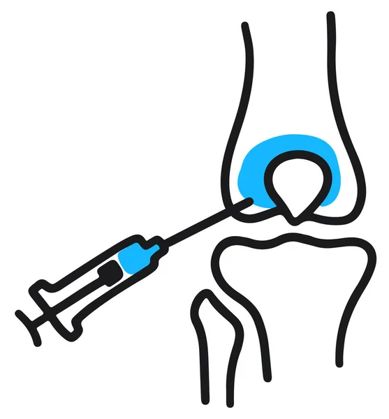 Inyección en la articulación de rodilla Doodle — Vector de stock