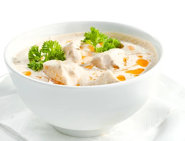 Kylling- og soppsuppe – stockfoto