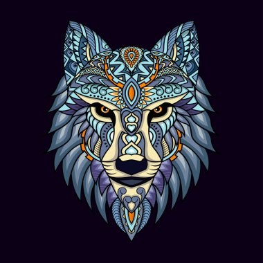 Etnik vektör karanlık arka planda stilize kurt