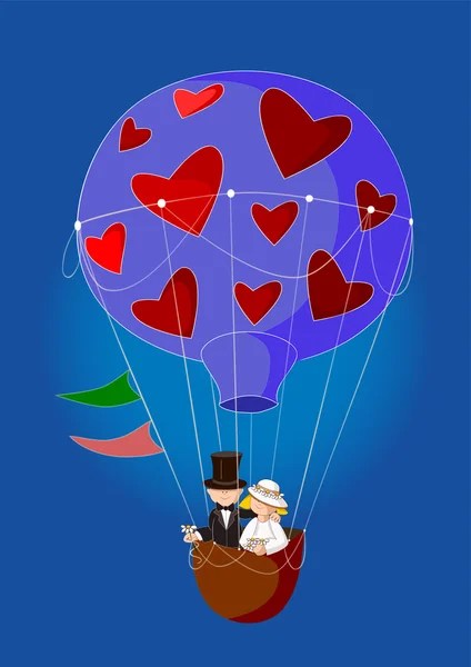 Boda en globo aerostático — Vector de stock