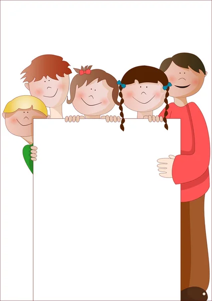 Grupo de niños con postal — Vector de stock