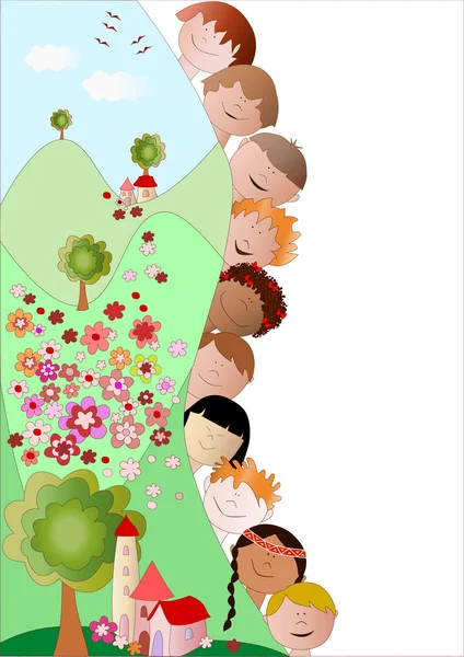 Enfants au printemps — Image vectorielle