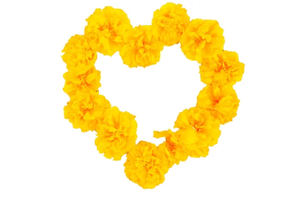 ハート形の場所の黄色の花、バレンタインの心. — ストック写真