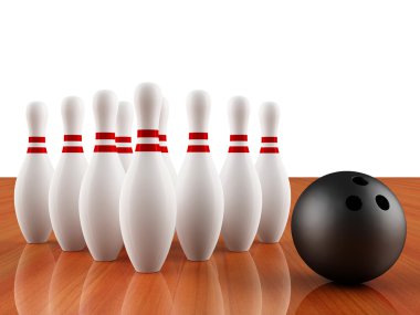 Bowling topu ve skittle ( 3d render )