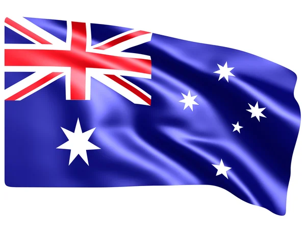 Australische Flagge weht isoliert auf weißer (3d Rendering) ) — Stockfoto