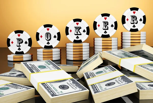 Fichas de poker e moneye (renderização 3d  ) — Fotografia de Stock