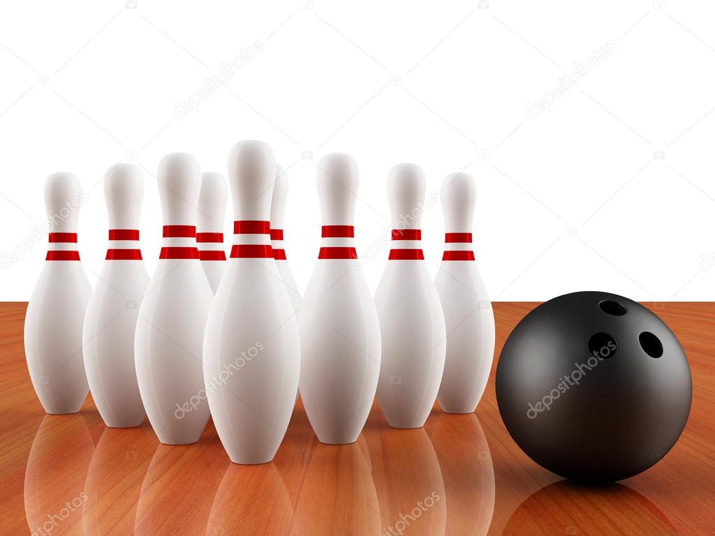 Bowling ball and skittle ( 3d rendering )