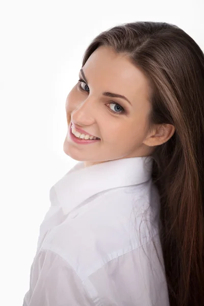 Vacker ung kvinna i vit skjorta — Stockfoto