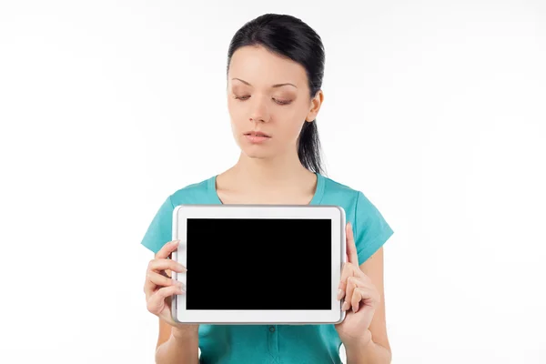 Woman holding digital tablet — Stock Photo, Image