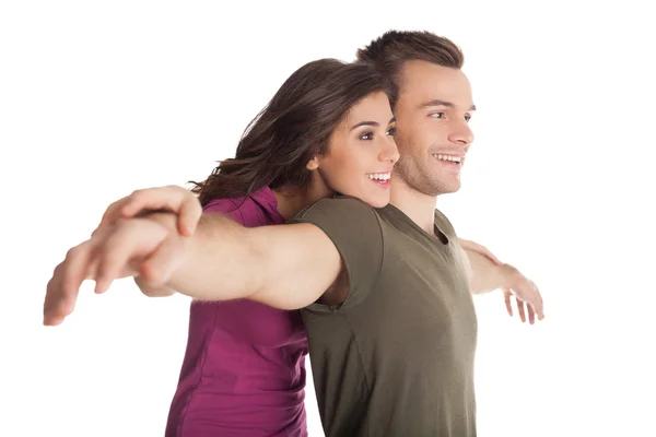 Cheerful young loving couple hugging — Stock Photo, Image