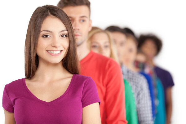 Young people standing in a row