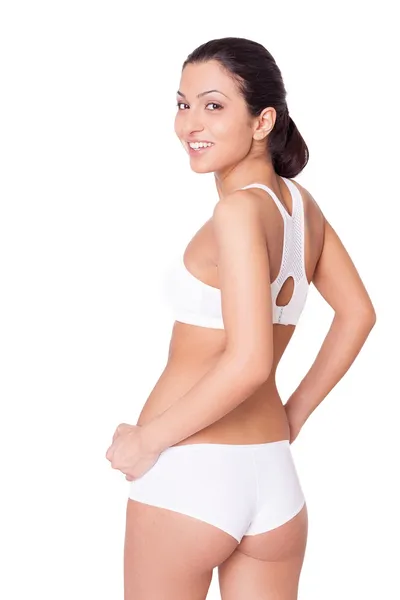 Young Indian woman in white bra and panties — Stock Photo, Image