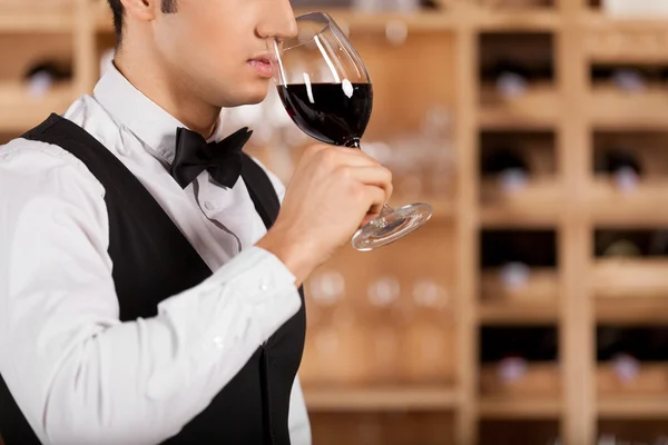 Annusare un buon vino . — Foto Stock