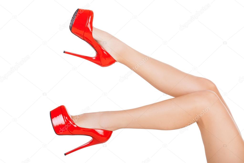 Piernas Perfectas Primer Plano De Hermosas Piernas Femeninas En Zapatos Rojos De Tacón Alto