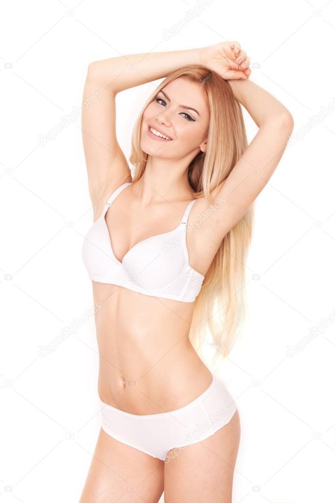 Woman in white bra and panties