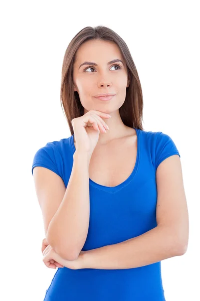 Woman holding hand on chin — Stock Photo, Image