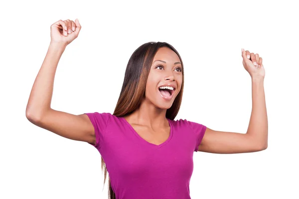 African woman keeping her arms raised — Stock Photo, Image