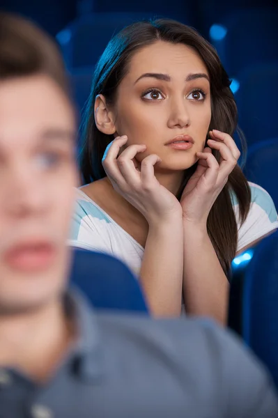 Watching an exciting movie. — Stock Photo, Image